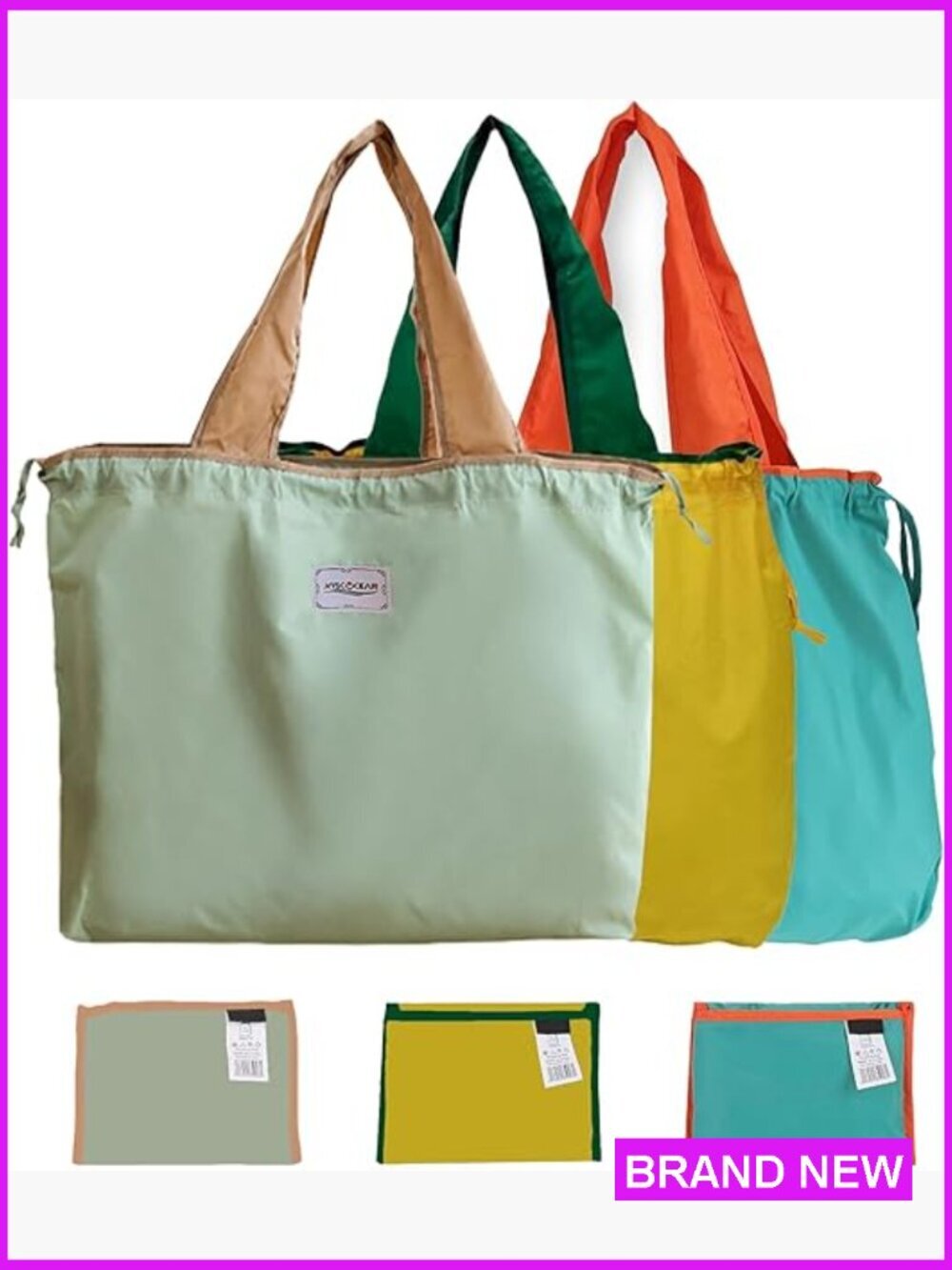 Reusable Grocery Bags Set of 3 Foldable Lightweight Durable Shopping Totes
